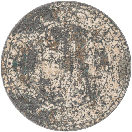 Gray 3' 3 x 3' 3 Tuareg Round Area Rug Vintage Inspired Distressed Look Durable Easy Clean Carpet for Unique Home Interiors for Sale at Rug Engine