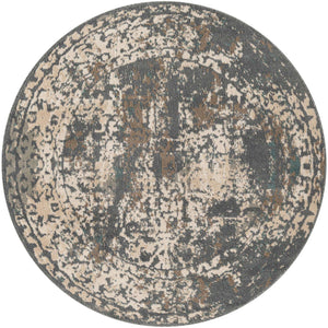 Gray 5' 3 x 5' 3 Tuareg Round Area Rug Vintage Inspired Distressed Look Durable Easy Clean Carpet for Unique Home Interiors for Sale at Rug Engine