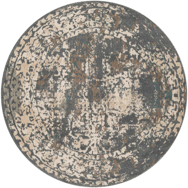 Gray 5' 3 x 5' 3 Tuareg Round Area Rug Vintage Inspired Distressed Look Durable Easy Clean Carpet for Unique Home Interiors for Sale at Rug Engine