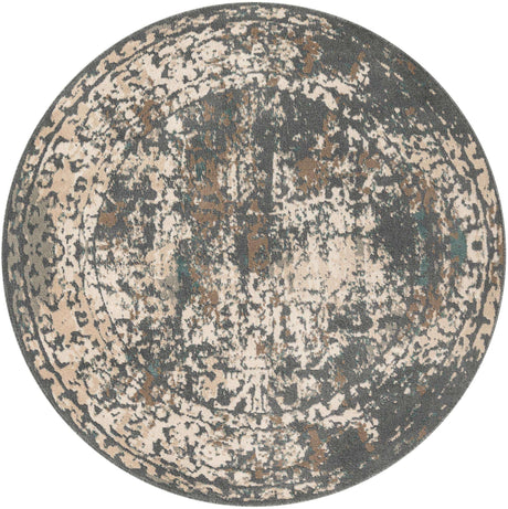 Gray 6' 1 x 6' 1 Tuareg Round Area Rug Vintage Inspired Distressed Look Durable Easy Clean Carpet for Unique Home Interiors for Sale at Rug Engine