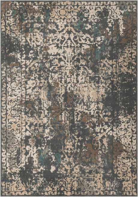 Gray 6' 1 x 9' Tuareg Rectangle Area Rug Vintage Inspired Distressed Look Durable Easy Clean Carpet for Unique Home Interiors for Sale at Rug Engine