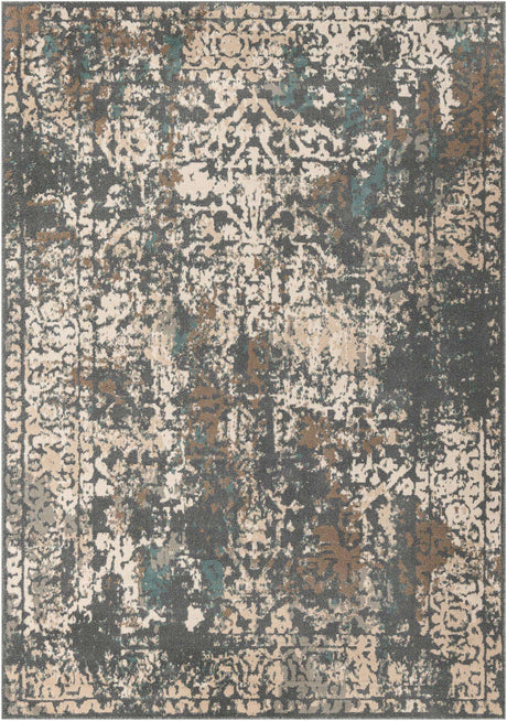 Gray 7' 1 x 10' Tuareg Rectangle Area Rug Vintage Inspired Distressed Look Durable Easy Clean Carpet for Unique Home Interiors for Sale at Rug Engine