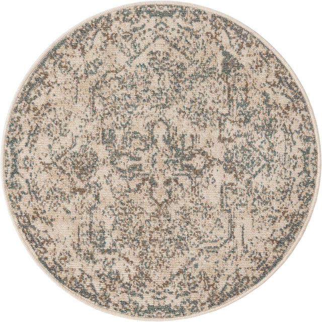 Multicolor 3' 3 x 3' 3 Tuareg Round Area Rug Vintage Inspired Distressed Look Durable Easy Clean Carpet for Unique Home Interiors for Sale at Rug Engine
