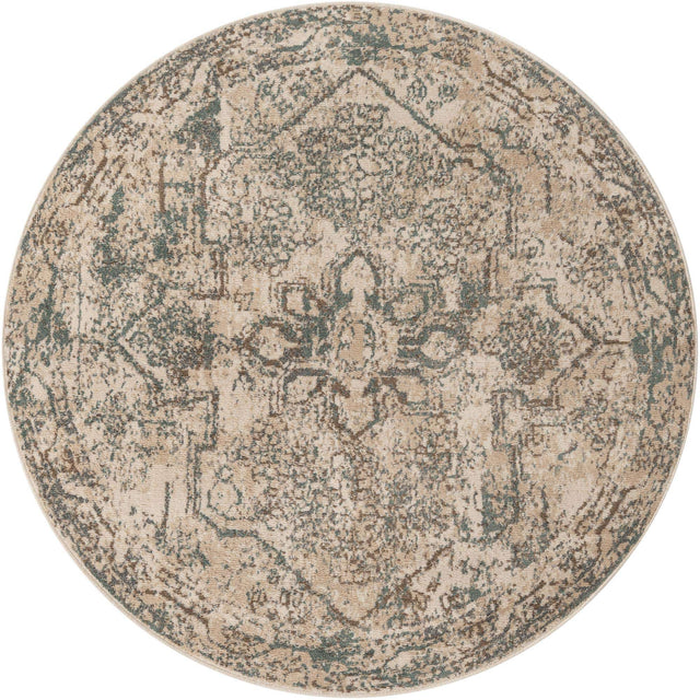 Multicolor 6' 1 x 6' 1 Tuareg Round Area Rug Vintage Inspired Distressed Look Durable Easy Clean Carpet for Unique Home Interiors for Sale at Rug Engine