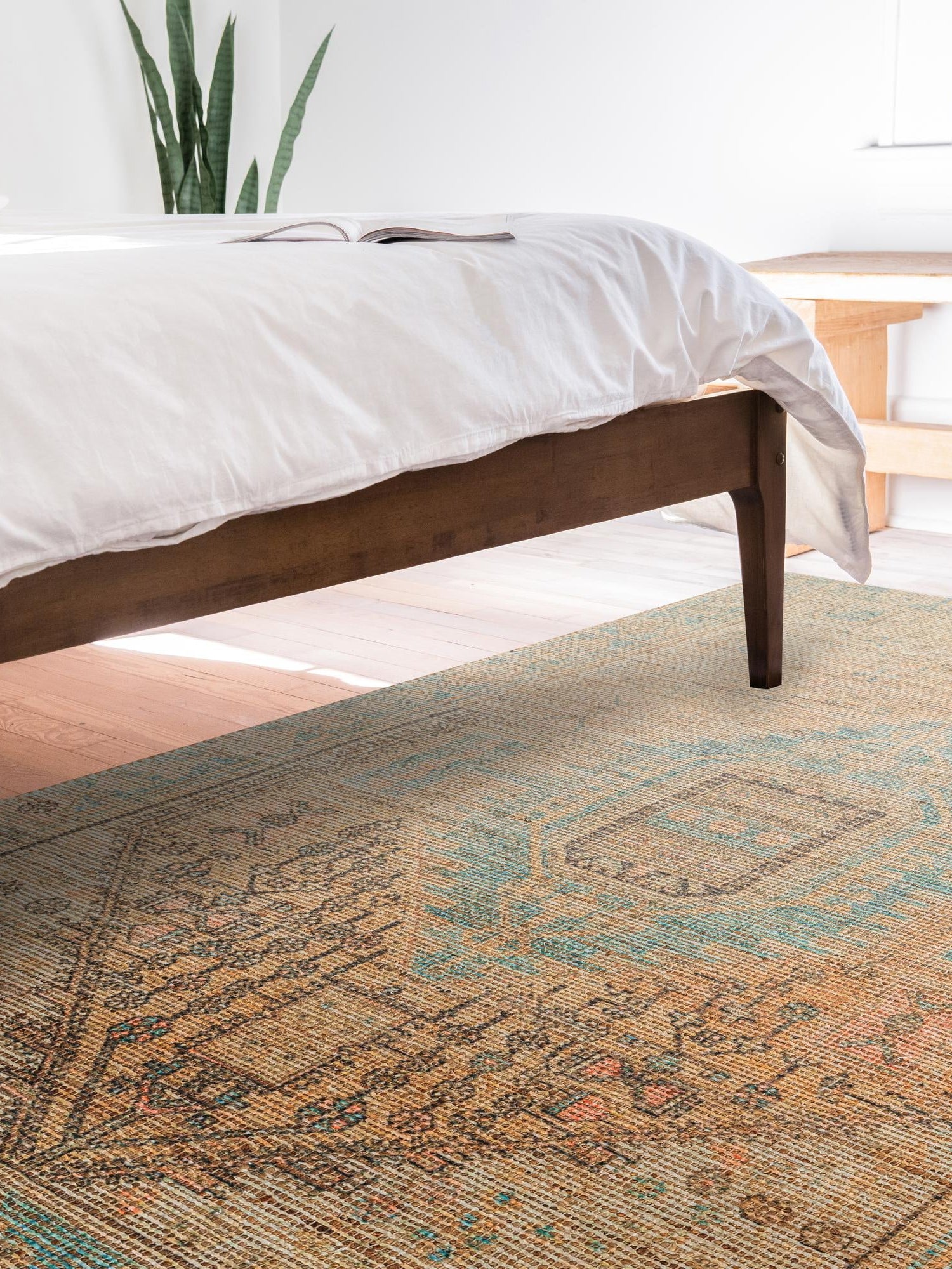 Khaki and Ivory 4' 1 x 6' 1 Chenille Jute Rectangle Area Rug Vintage Distressed Boho All Natural Eco-Friendly Sustainable Carpet for Living Dining Office Dorm Rooms for Sale at Rug Engine