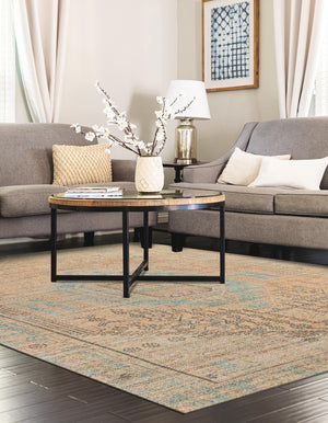Khaki and Ivory 6' 1 x 9' Chenille Jute Rectangle Area Rug Vintage Distressed Boho All Natural Eco-Friendly Sustainable Carpet for Living Dining Office Dorm Rooms for Sale at Rug Engine