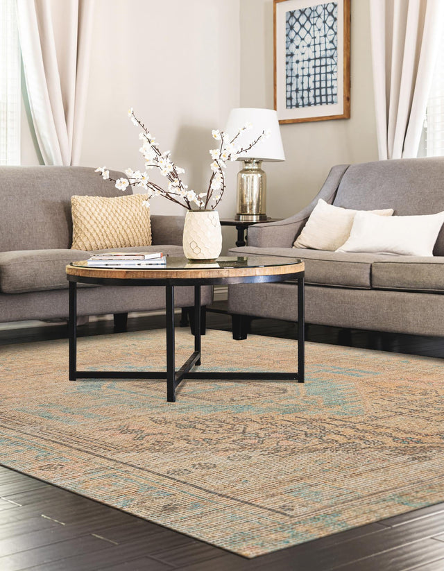 Khaki and Ivory 6' 1 x 9' Chenille Jute Rectangle Area Rug Vintage Distressed Boho All Natural Eco-Friendly Sustainable Carpet for Living Dining Office Dorm Rooms for Sale at Rug Engine