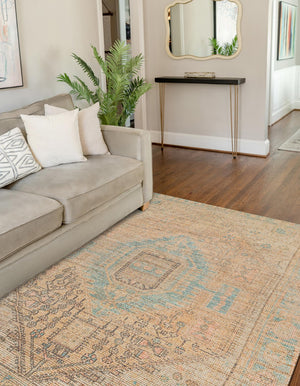 Khaki and Ivory 6' 1 x 9' Chenille Jute Rectangle Area Rug Vintage Distressed Boho All Natural Eco-Friendly Sustainable Carpet for Living Dining Office Dorm Rooms for Sale at Rug Engine
