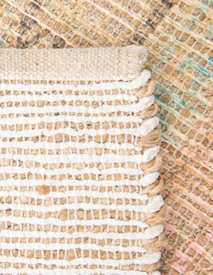 Khaki and Ivory 7' 10 x 10' Chenille Jute Rectangle Area Rug Vintage Distressed Boho All Natural Eco-Friendly Sustainable Carpet for Living Dining Office Dorm Rooms for Sale at Rug Engine