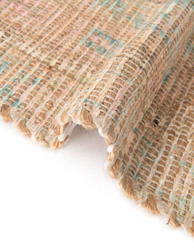 Khaki and Ivory 7' 10 x 10' Chenille Jute Rectangle Area Rug Vintage Distressed Boho All Natural Eco-Friendly Sustainable Carpet for Living Dining Office Dorm Rooms for Sale at Rug Engine