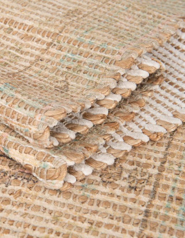 Khaki and Ivory 7' 10 x 10' Chenille Jute Rectangle Area Rug Vintage Distressed Boho All Natural Eco-Friendly Sustainable Carpet for Living Dining Office Dorm Rooms for Sale at Rug Engine