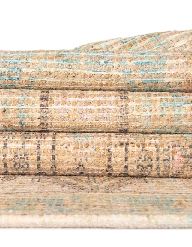Khaki and Ivory 7' 10 x 10' Chenille Jute Rectangle Area Rug Vintage Distressed Boho All Natural Eco-Friendly Sustainable Carpet for Living Dining Office Dorm Rooms for Sale at Rug Engine