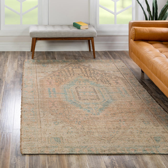 Khaki and Ivory 7' 10 x 10' Chenille Jute Rectangle Area Rug Vintage Distressed Boho All Natural Eco-Friendly Sustainable Carpet for Living Dining Office Dorm Rooms for Sale at Rug Engine