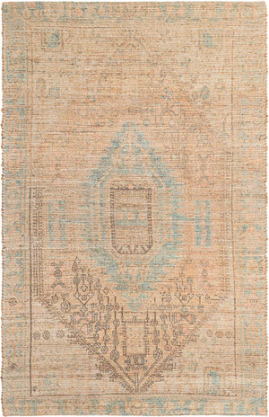 Khaki and Ivory 5' 3 x 8' Chenille Jute Rectangle Area Rug Vintage Distressed Boho All Natural Eco-Friendly Sustainable Carpet for Living Dining Office Dorm Rooms for Sale at Rug Engine