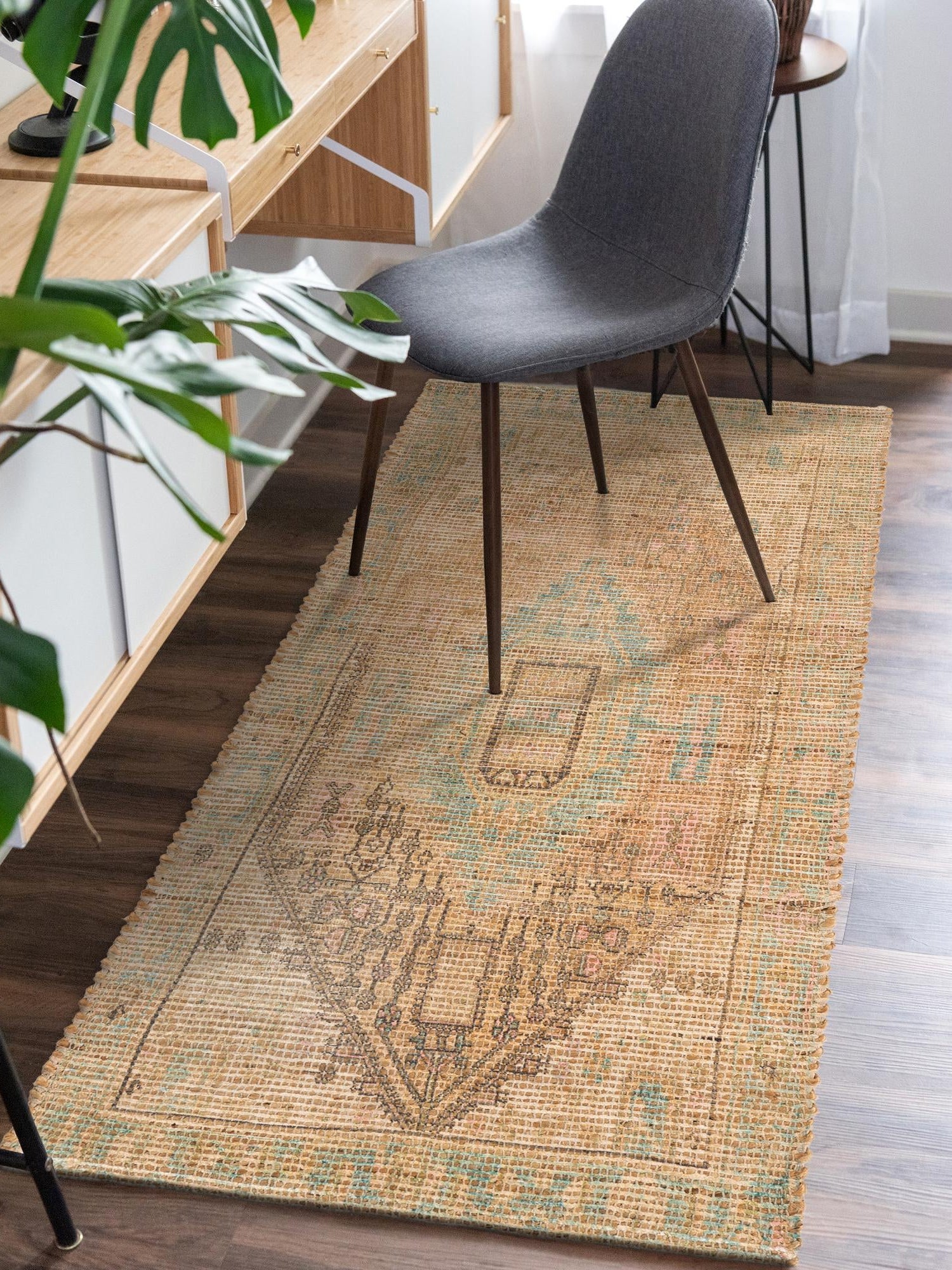 Khaki and Ivory 2' 2 x 8' Chenille Jute Runner Area Rug Vintage Distressed Boho All Natural Eco-Friendly Sustainable Carpet for Living Dining Office Dorm Rooms for Sale at Rug Engine