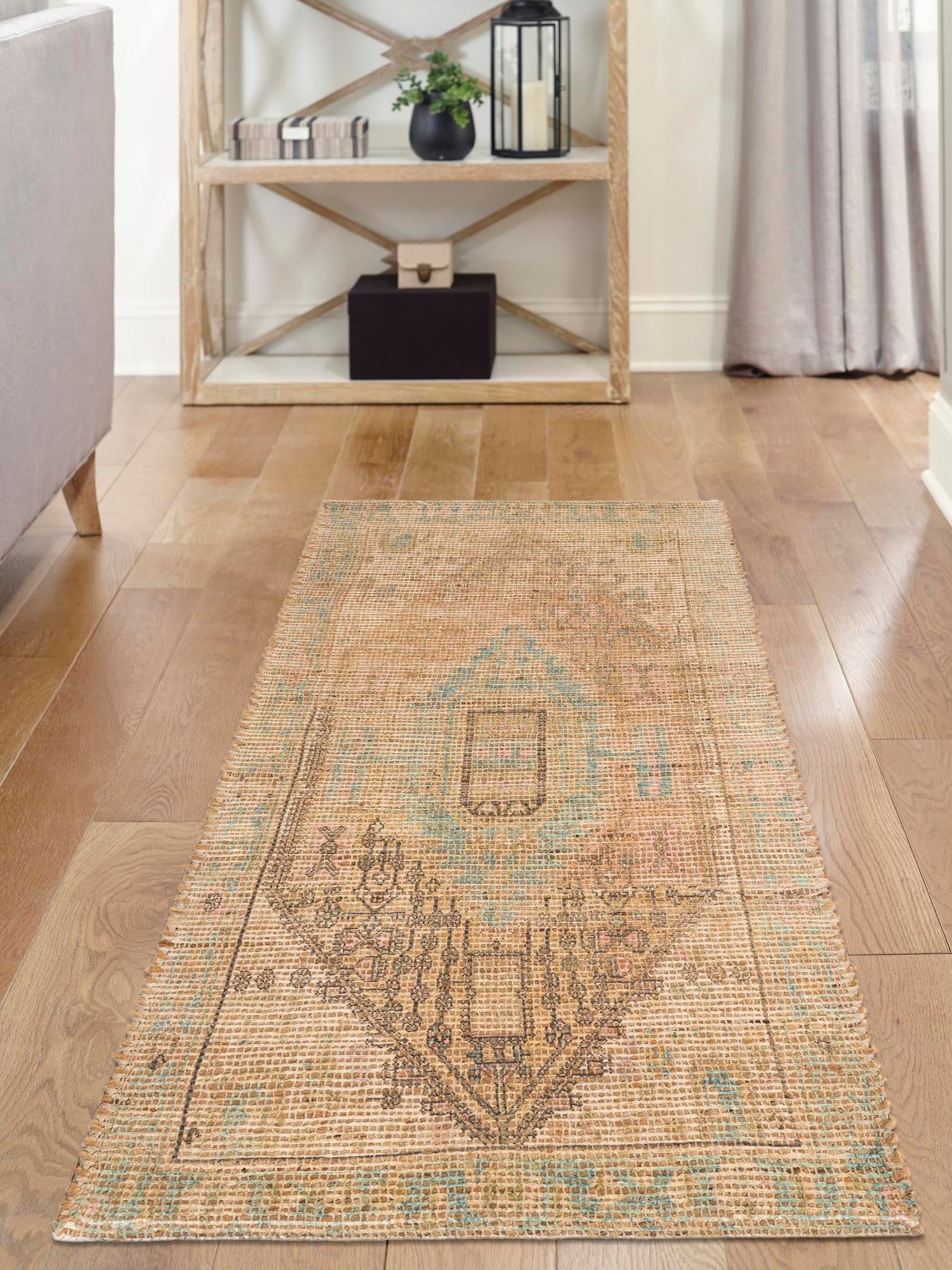 Khaki and Ivory 2' 2 x 8' Chenille Jute Runner Area Rug Vintage Distressed Boho All Natural Eco-Friendly Sustainable Carpet for Living Dining Office Dorm Rooms for Sale at Rug Engine