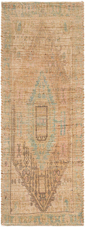 Khaki and Ivory 2' 2 x 6' 1 Chenille Jute Runner Area Rug Vintage Distressed Boho All Natural Eco-Friendly Sustainable Carpet for Living Dining Office Dorm Rooms for Sale at Rug Engine