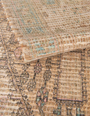 Khaki and Ivory 7' 10 x 7' 10 Chenille Jute Square Area Rug Vintage Distressed Boho All Natural Eco-Friendly Sustainable Carpet for Living Dining Office Dorm Rooms for Sale at Rug Engine