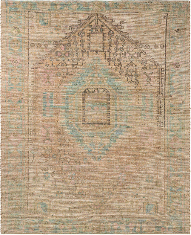 Khaki and Ivory 7' 10 x 10' Chenille Jute Rectangle Area Rug Vintage Distressed Boho All Natural Eco-Friendly Sustainable Carpet for Living Dining Office Dorm Rooms for Sale at Rug Engine