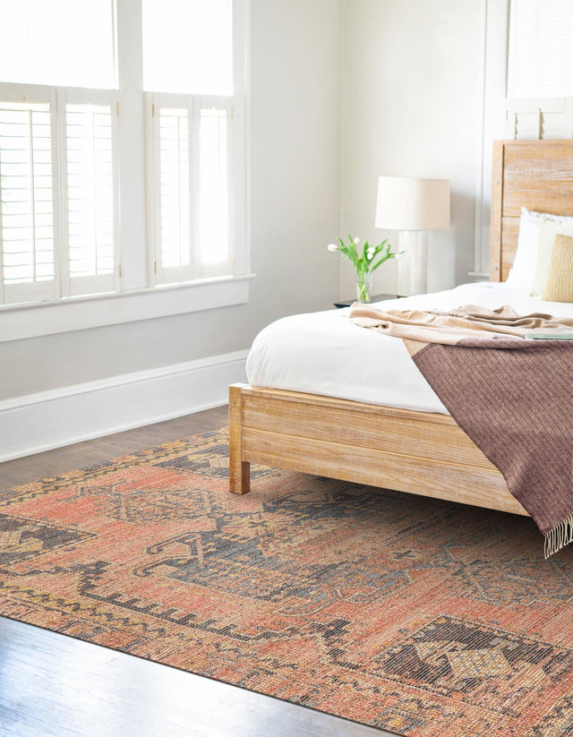 Antique Red 4' 1 x 6' 1 Chenille Jute Rectangle Area Rug Vintage Distressed Boho All Natural Eco-Friendly Sustainable Carpet for Living Dining Office Dorm Rooms for Sale at Rug Engine