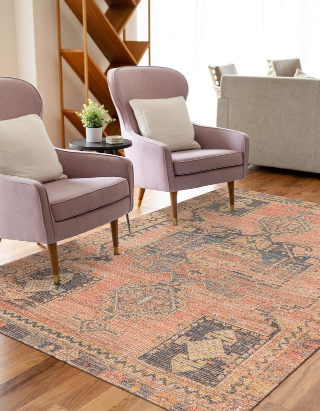 Antique Red 4' 1 x 6' 1 Chenille Jute Rectangle Area Rug Vintage Distressed Boho All Natural Eco-Friendly Sustainable Carpet for Living Dining Office Dorm Rooms for Sale at Rug Engine
