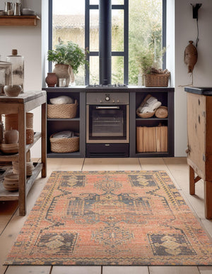 Antique Red 5' 3 x 8' Chenille Jute Rectangle Area Rug Vintage Distressed Boho All Natural Eco-Friendly Sustainable Carpet for Living Dining Office Dorm Rooms for Sale at Rug Engine