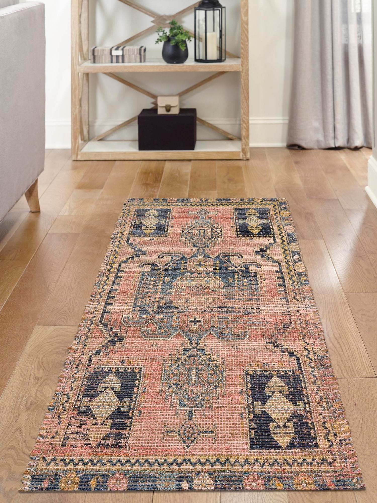Antique Red 2' 2 x 6' 1 Chenille Jute Runner Area Rug Vintage Distressed Boho All Natural Eco-Friendly Sustainable Carpet for Living Dining Office Dorm Rooms for Sale at Rug Engine