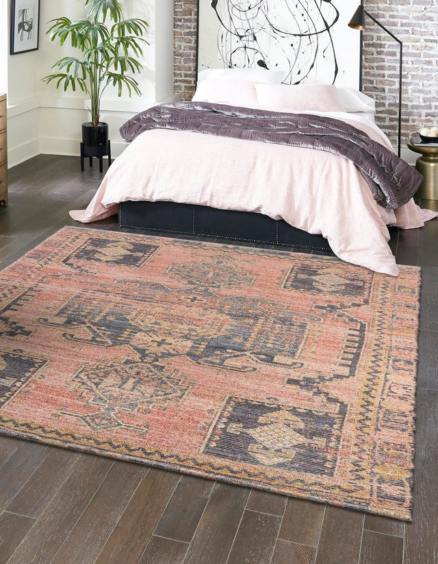 Antique Red 7' 10 x 7' 10 Chenille Jute Square Area Rug Vintage Distressed Boho All Natural Eco-Friendly Sustainable Carpet for Living Dining Office Dorm Rooms for Sale at Rug Engine