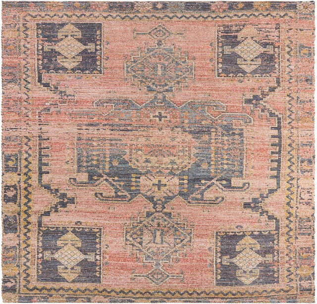 Antique Red 7' 10 x 7' 10 Chenille Jute Square Area Rug Vintage Distressed Boho All Natural Eco-Friendly Sustainable Carpet for Living Dining Office Dorm Rooms for Sale at Rug Engine