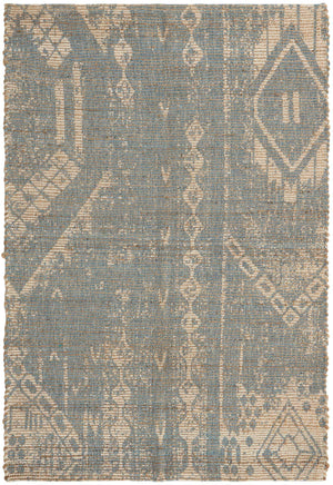 Antique Blue 4' 1 x 6' 1 Chenille Jute Rectangle Area Rug Vintage Distressed Boho All Natural Eco-Friendly Sustainable Carpet for Living Dining Office Dorm Rooms for Sale at Rug Engine