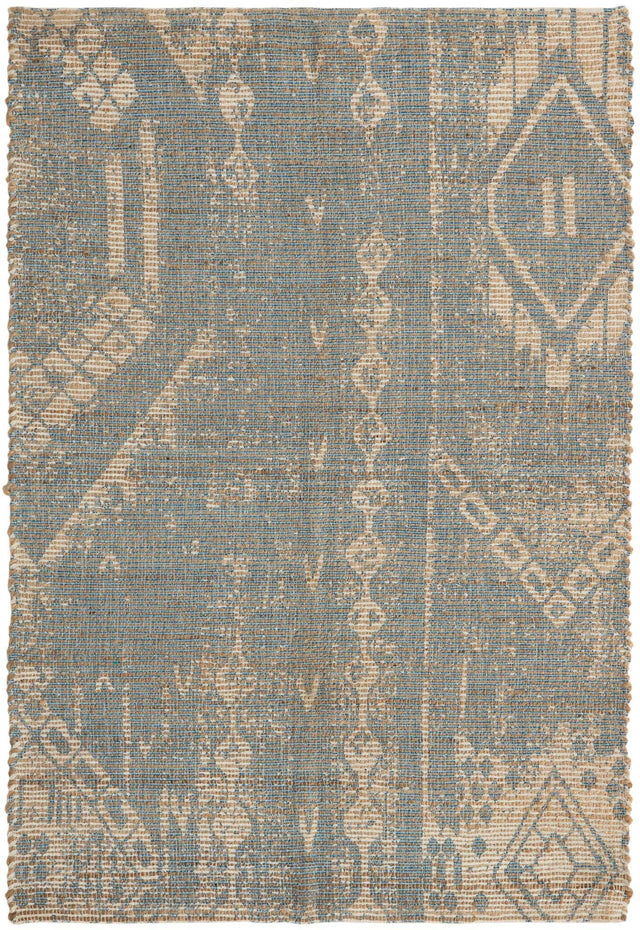 Antique Blue 4' 1 x 6' 1 Chenille Jute Rectangle Area Rug Vintage Distressed Boho All Natural Eco-Friendly Sustainable Carpet for Living Dining Office Dorm Rooms for Sale at Rug Engine