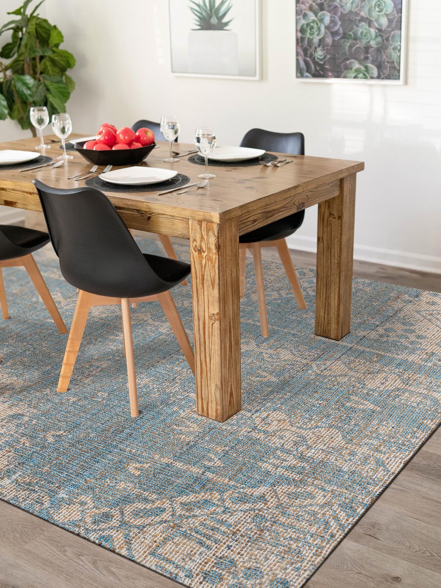 Antique Blue 7' 10 x 10' Chenille Jute Rectangle Area Rug Vintage Distressed Boho All Natural Eco-Friendly Sustainable Carpet for Living Dining Office Dorm Rooms for Sale at Rug Engine