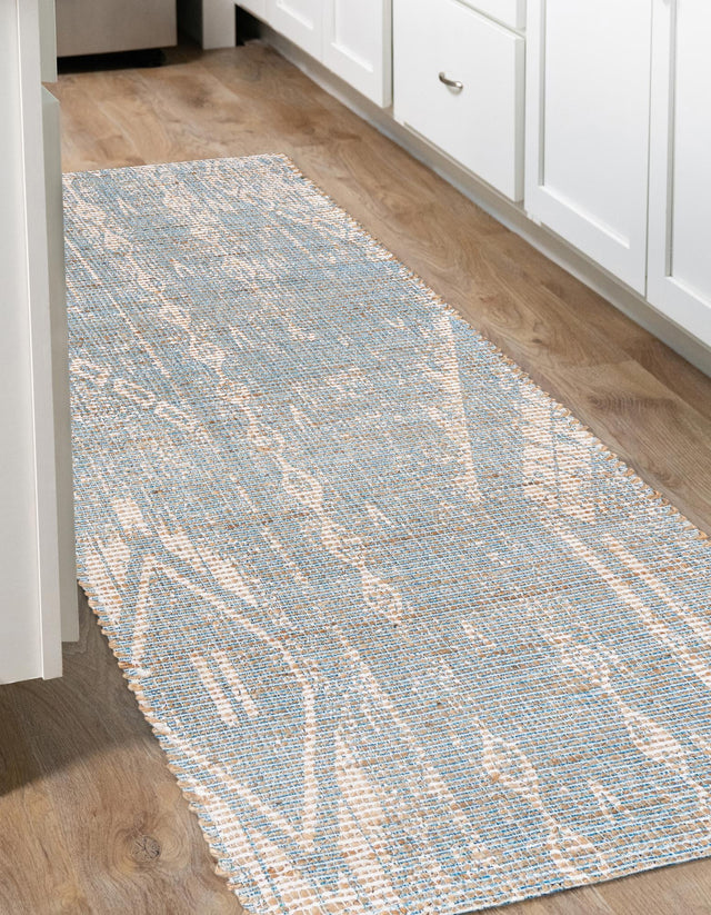 Antique Blue 2' 2 x 8' Chenille Jute Runner Area Rug Vintage Distressed Boho All Natural Eco-Friendly Sustainable Carpet for Living Dining Office Dorm Rooms for Sale at Rug Engine