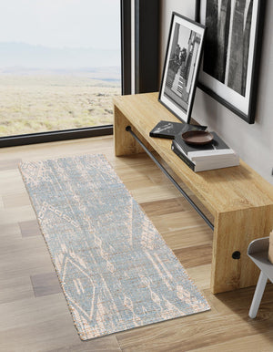 Antique Blue 2' 2 x 8' Chenille Jute Runner Area Rug Vintage Distressed Boho All Natural Eco-Friendly Sustainable Carpet for Living Dining Office Dorm Rooms for Sale at Rug Engine