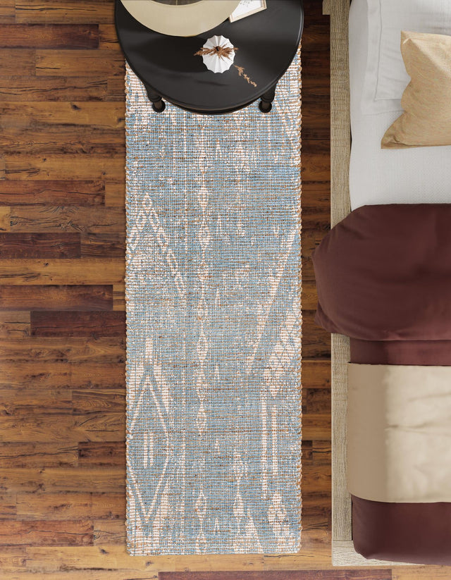 Antique Blue 2' 2 x 8' Chenille Jute Runner Area Rug Vintage Distressed Boho All Natural Eco-Friendly Sustainable Carpet for Living Dining Office Dorm Rooms for Sale at Rug Engine