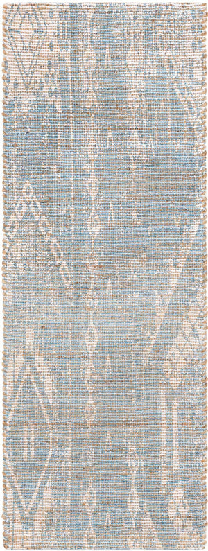 Antique Blue 2' 2 x 6' 1 Chenille Jute Runner Area Rug Vintage Distressed Boho All Natural Eco-Friendly Sustainable Carpet for Living Dining Office Dorm Rooms for Sale at Rug Engine