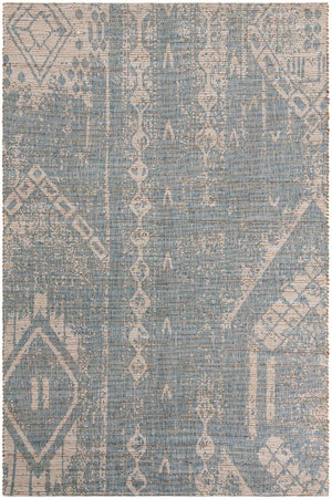 Antique Blue 6' 1 x 9' Chenille Jute Rectangle Area Rug Vintage Distressed Boho All Natural Eco-Friendly Sustainable Carpet for Living Dining Office Dorm Rooms for Sale at Rug Engine