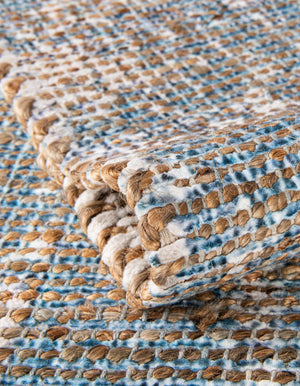 Antique Blue 7' 10 x 7' 10 Chenille Jute Square Area Rug Vintage Distressed Boho All Natural Eco-Friendly Sustainable Carpet for Living Dining Office Dorm Rooms for Sale at Rug Engine
