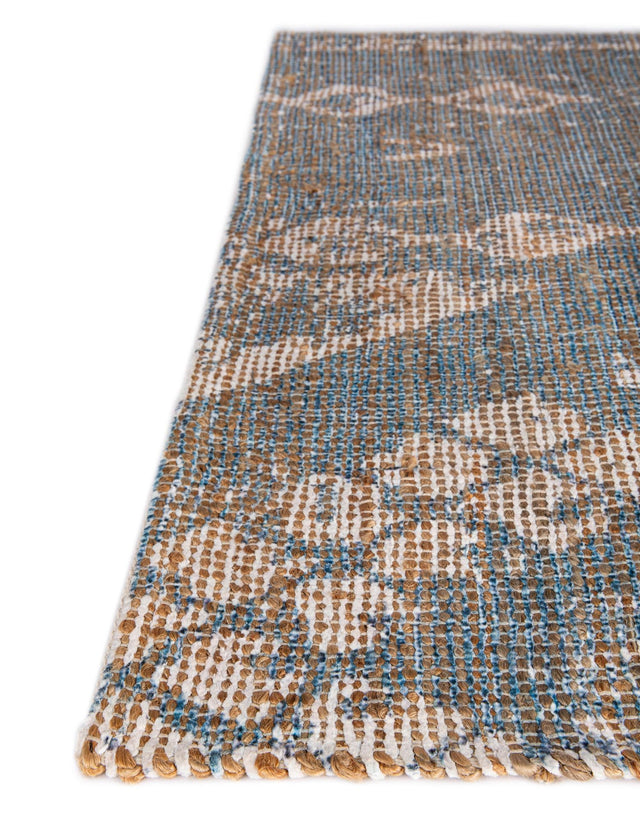 Antique Blue 7' 10 x 7' 10 Chenille Jute Square Area Rug Vintage Distressed Boho All Natural Eco-Friendly Sustainable Carpet for Living Dining Office Dorm Rooms for Sale at Rug Engine