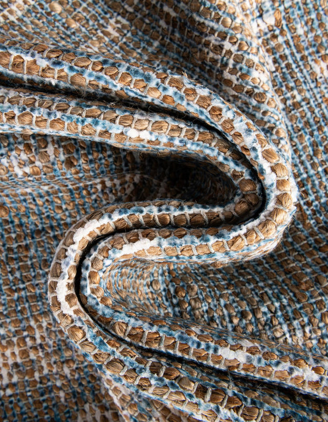 Antique Blue 7' 10 x 7' 10 Chenille Jute Square Area Rug Vintage Distressed Boho All Natural Eco-Friendly Sustainable Carpet for Living Dining Office Dorm Rooms for Sale at Rug Engine