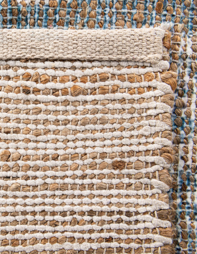 Antique Blue 7' 10 x 7' 10 Chenille Jute Square Area Rug Vintage Distressed Boho All Natural Eco-Friendly Sustainable Carpet for Living Dining Office Dorm Rooms for Sale at Rug Engine