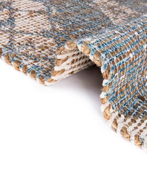 Antique Blue 7' 10 x 7' 10 Chenille Jute Square Area Rug Vintage Distressed Boho All Natural Eco-Friendly Sustainable Carpet for Living Dining Office Dorm Rooms for Sale at Rug Engine