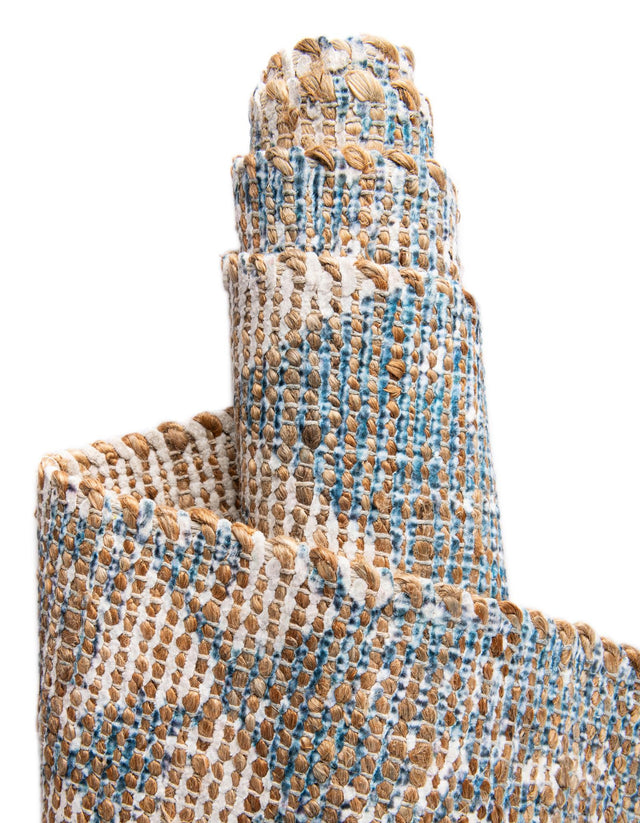 Antique Blue 7' 10 x 7' 10 Chenille Jute Square Area Rug Vintage Distressed Boho All Natural Eco-Friendly Sustainable Carpet for Living Dining Office Dorm Rooms for Sale at Rug Engine