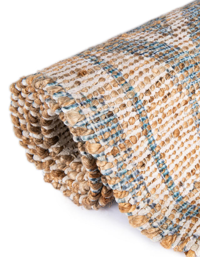 Antique Blue 7' 10 x 7' 10 Chenille Jute Square Area Rug Vintage Distressed Boho All Natural Eco-Friendly Sustainable Carpet for Living Dining Office Dorm Rooms for Sale at Rug Engine