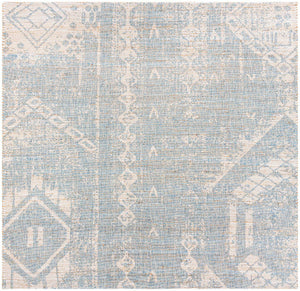 Antique Blue 7' 10 x 7' 10 Chenille Jute Square Area Rug Vintage Distressed Boho All Natural Eco-Friendly Sustainable Carpet for Living Dining Office Dorm Rooms for Sale at Rug Engine
