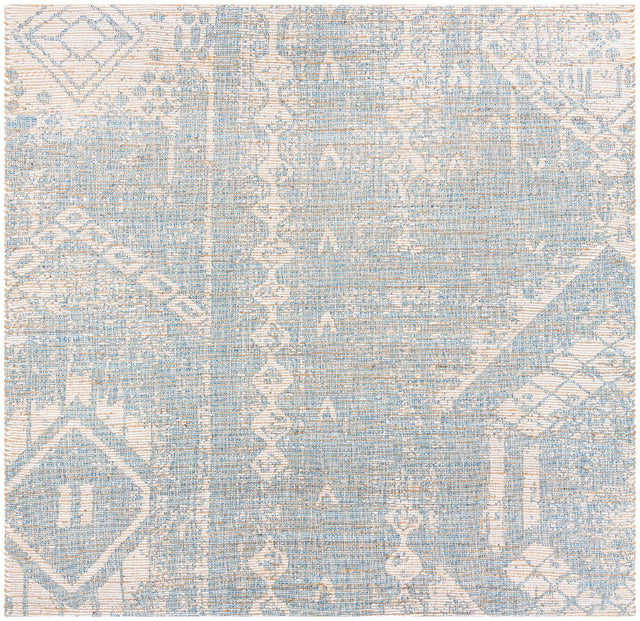 Antique Blue 7' 10 x 7' 10 Chenille Jute Square Area Rug Vintage Distressed Boho All Natural Eco-Friendly Sustainable Carpet for Living Dining Office Dorm Rooms for Sale at Rug Engine