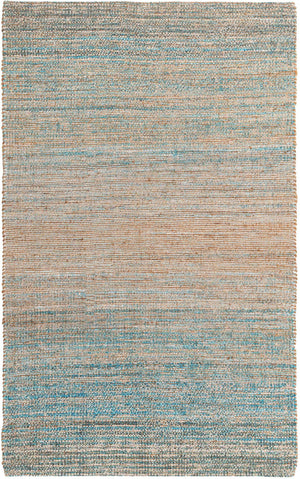 Ivory and Blue 5' 3 x 8' Chenille Jute Rectangle Area Rug Vintage Distressed Boho All Natural Eco-Friendly Sustainable Carpet for Living Dining Office Dorm Rooms for Sale at Rug Engine