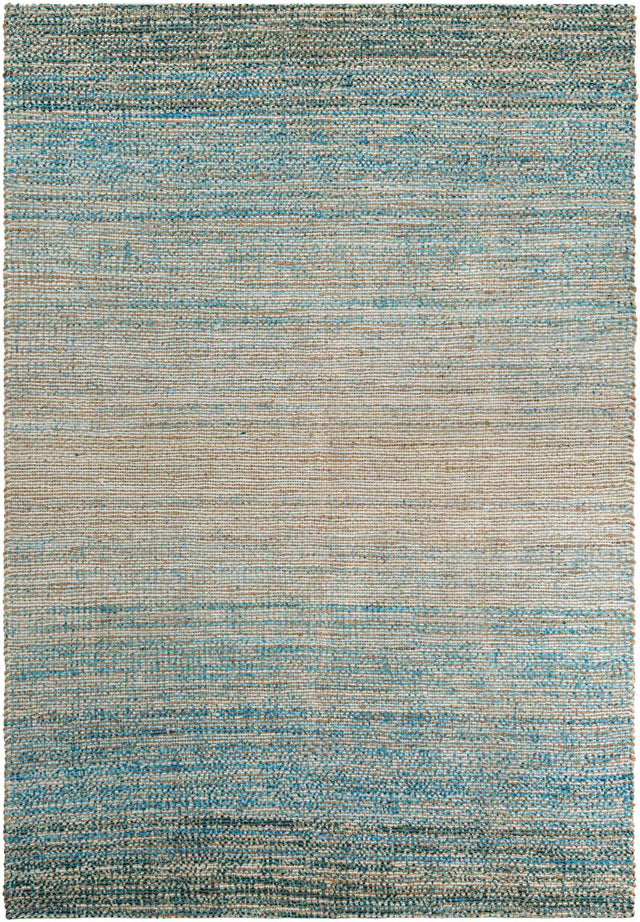 Ivory and Blue 6' 1 x 9' Chenille Jute Rectangle Area Rug Vintage Distressed Boho All Natural Eco-Friendly Sustainable Carpet for Living Dining Office Dorm Rooms for Sale at Rug Engine