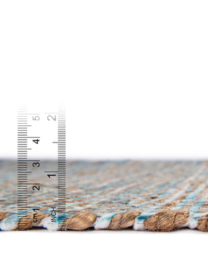 Ivory and Blue 7' 10 x 7' 10 Chenille Jute Square Area Rug Vintage Distressed Boho All Natural Eco-Friendly Sustainable Carpet for Living Dining Office Dorm Rooms for Sale at Rug Engine