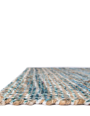 Ivory and Blue 7' 10 x 7' 10 Chenille Jute Square Area Rug Vintage Distressed Boho All Natural Eco-Friendly Sustainable Carpet for Living Dining Office Dorm Rooms for Sale at Rug Engine